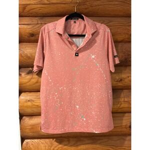 Bad Birdie Polo Shirt Mens Size Small Pink Paint Splatter Golf Short Sleeve‎